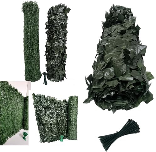 PINTO FERRAMENTA Siepe Finta Artificiale Ultra Coprente Rotolo Rete Frangi vista Frangivento Ornamentale Foglia Edera Sintetica Ringhiera Terrazzo Balcone Giardino Recinzione (FOGLIE, 1.5x3mt)