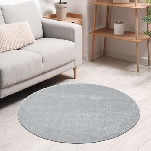 VIMODA Teppich rund Wohnzimmer Kurzflor Einfarbig für Schlafzimmer kinderzimmer weich Rund, Farbe:Grau, Size:120 cm Round