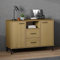 UTSRABFA Anrichte Vitrinenschrank Beistellschrank Flurschrank Sideboard Oslo mit Metallbeinen Braun 113x40x77 cm Massivholz Geeignet für Korridor, Küche, Eingang, Esszimmer
