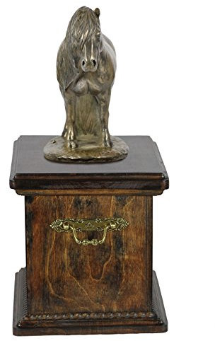 Art-Dog Handgefertigte Urne für Pferdeasche - Kaltgegossene Bronzestatue - Individuelle Einäscherungsbox - Hölzerne Gedenkurne - 46,5x29x21cm - Fiel Pony Mare
