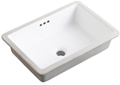 Fregadero de baño rectangular de 20 pulgadas, de cerámica blanca, bajo encimera, con desbordamiento (19.8 x 13.7 pulgadas)