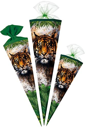 alles-meine.de GmbH Schultüte - Tiger/Dschungel Tiere 35-85 cm Größe wählbar Zuckertüte - Tüllabschluß/Filzabschluß - eckig/rund - Jungen & Mädchen - klein & groß -..