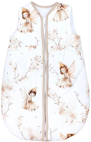 TupTam Schlafsack Baby - Wärmender Ganzjahresschlafsack 2.5 TOG, OEKO-TEX, Ärmellos, Farbe: Beige/Feen, Größe: 68-74