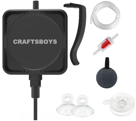 Craftsboys Pompe à air silencieuse pour aquarium 450 ml/min, mini pompe à air suspendue (noir)