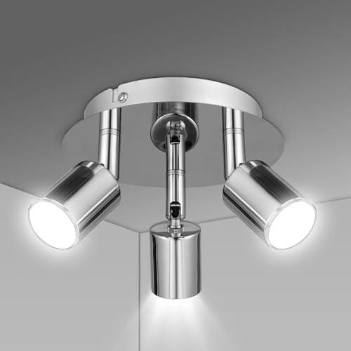 URAQT Lampara Techo Focos, 3 Bases Giratoria y Orientable de GU10, Plafones de Techo GU10 Plafón Foco de techo Moderno Aplique Pared Interior Giratorios, Sin Bombilla, para Cocina, Salón, Dormitorio