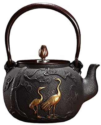 asdchZen Bollitore in Ghisa, Bollitore in Ferro Giapponese, Teiera Yannian Artigianale in Ferro Grezzo Non Rivestito, Bollitore Bollente, Stoviglie per La Casa (1,2 L)