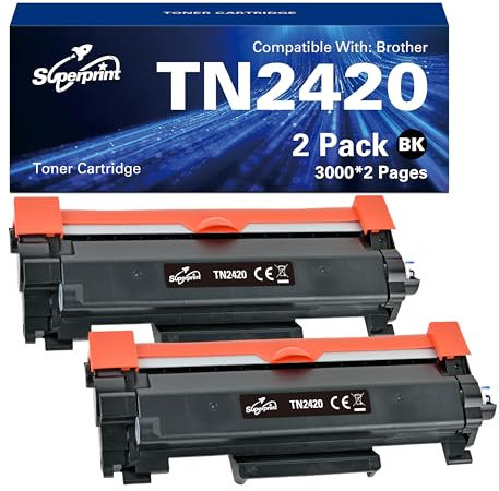 Superprint TN2420 Druckpatrone Schwarz (Mit-chip) Kompatibel für Brother HL-L2350DN HL-L2370DN DCP-L2510D DCP-L2530DW MFC-L2710DN MFC-L2750DW TN-2420 TN-2410 Toner (2 Schwarz)