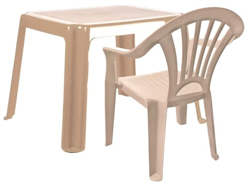 Acan Tradineur - Set de Mesa y Silla Mini Infantil de plástico, Modelo Tipi, Estructura sólida, niños, Interior y Exterior, salón, jardín, Fabricado en España (Topo) - NO Apto para Adultos