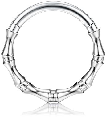 BodyBonita Septum Piercing 16G – 316L Edelstahl Nasenpiercing Nasenring Reifen für Damen Herren Helix Conch Piercings Tragus Daith Knorpel Piercing Silber 8 mm Bamboo