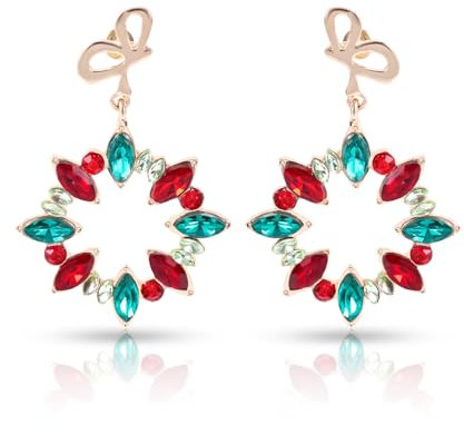 Pendientes con Forma de Corona Navideña, Pendientes Colgantes con Forma de Lazo Navideño Hipoalergénicos Joyas Festivas de Navidad para Mujeres Atuendos Accesorios
