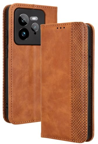 WBWONE Leather Folio Cover per Realme GT7 Pro/GT 7 Pro, Custodia in Pelle PU Magnetica Libro Flip Portafoglio con [Funzione Stand]. Marrone
