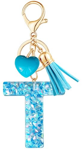 Vorysum Herzförmig Anhänger Schlüsselanhänger Mädchen Schlüssel Buchstabe Blauer Kristall Harz Mit Anfangsbuchstaben Gold Schlüsselringe Kinder Schlüsselanhänger Personalisiert Keychain Geschenk(T)