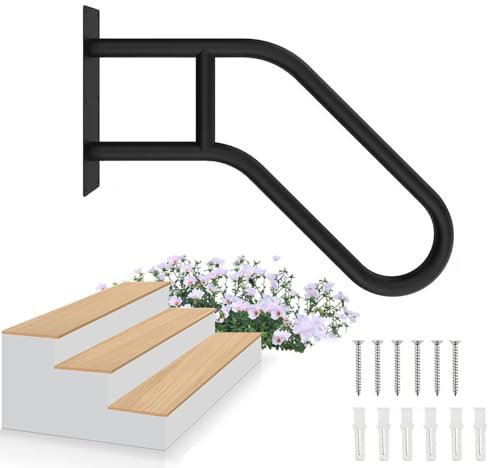 TOOSOAR 60cm U-förmiger Handlauf Edelstahl,Wandmontage,Strapazierfähig,für Garten, Garage, Veranda, Innen und Außen(Schwarz)