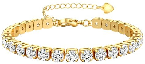 Adramata Pulsera Mujer Plata/Oro Ajustable Pulseras Tenis Zirconia 3/4/5MM Regalo para Mujer Niña