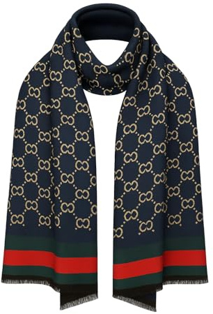 KARMA.DIEM Premium Wendeschal – XXL 180×65 cm – Edler Schal Damen & Herren | 2-in-1 Design mit Icon-Muster + Rot-Grün-Streifen | Weich, warm & elegant – Perfekt für Herbst, Winter & als Geschenk