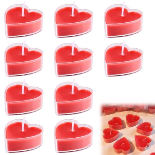 Romantische Kerzen in Herzform,10 Stück Herz Romantische Teelichter,Herzförmige Romantische,Valentinstag Deko Set,Herz Kerzen,Teelichter Herzform für Heiratsantrag,Vorschlag