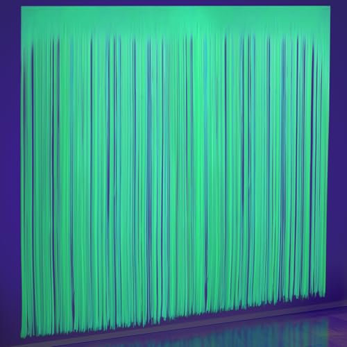 Glow in the Dark Party Supplies, 2 Pcs Green Glow Party Fringe Curtains Metallic Tinsel Foil as a Grand Entrance for Neon Decorations, 3.3 x 6.6 ft