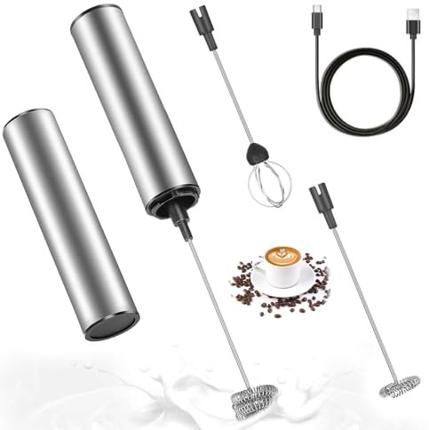 Mousseur à Lait Électrique Rechargeable USB, Mélangeur à Lait Inox Sans Fil avec 2 Vitesses et Tête à Double Fouet pour Café, Crème, Cappuccino, Latte, Cocktails - Mousseur Portable Pratique