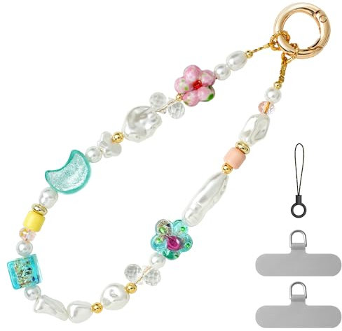 pcgaga Telefon Charme bunten Kristall Perlen Kette Armband, abnehmbare Anti-Drop Armband Anti-Diebstahl stilvolle Telefon Armband für Fall Frauen Mädchen Geschenk (Hellblau)