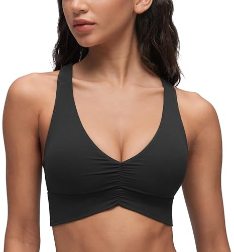 CRZ YOGA Butterluxe V-Ausschnitt Raffung Sport BHS Schwarz 40