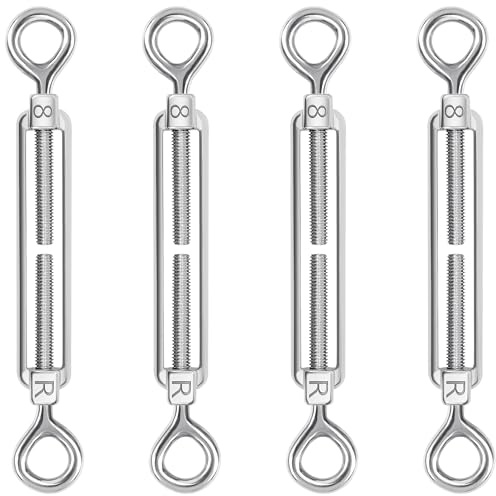 4 Stück Seilspanner Edelstahl, M8 Spannschlösser Drahtspanner, Verstellbare Spannhaken Öse Und Öse, Drahtseil Stahlseil für Sonnensegel, Markisen, Wäscheleiner, Seilsystem