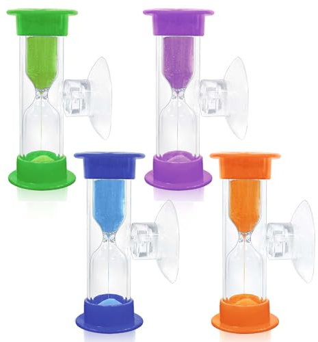 Sablier de 3 minutes avec ventouse – 4 pièces, montre de sable à ventouse de 3 minutes, petite horloge de sable incassable de 3 minutes pour le brossage des dents, sablier pour jeux, salle de classe