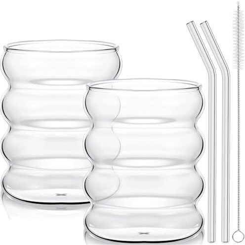 Bangbobi Transparente Bubble Gläser für Matcha Latte, Kaffee & Milch, inkl. 2 Trinkgläser, 2 Strohhalme & 1 Reinigungsbürste