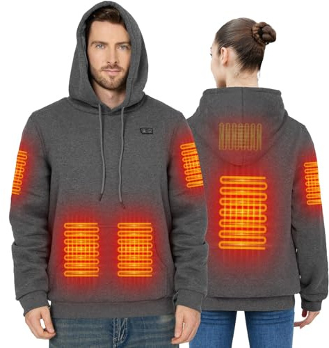 Brimekey Reißverschluss Pullover Beheizbarer Hoodie mit Fleecefutter für Herren & Damen, 7.4V 20000mAh Akku - 6-Zonen Smart Heizjacke, 3 Heizstufen für Outdoor, Camping, Wandern