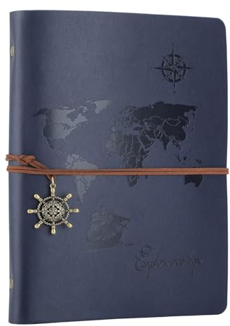 Aomiduo Weltkarte Notizbuch 200 Seiten Nachfüllbar Tagebuch Reisetagebuch PU Leder