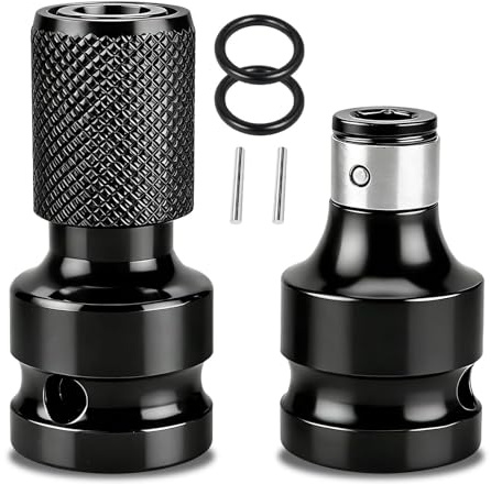 Schlagschrauber-Bit, 2-teilig, Bithalter für Schraubendreher, Adapter 1/2 Zoll (12,5 mm), Vierkant auf 1/4 Zoll (6,35 mm), Sechskant, für Schlagschrauber, Chrom-Vanadium-Stahl, inkl. Ringe und Stifte