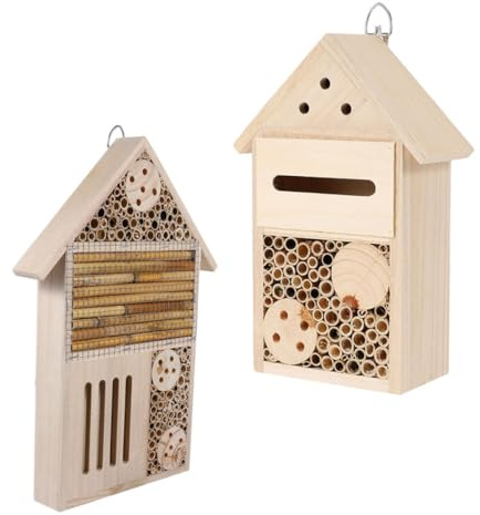 HANABASS 2 Stück Holz Insektenhaus für Garten mit Umweltfreundlichem Material und Kreativem Bienenkorb Design zur Nützlicher Bienenpopulation