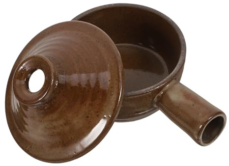 Yardwe Pentola in Terracotta Grezza Marrone con Coperchio, Antiaderente e Facile da Pulire, per Cucina a Induzione e Microonde