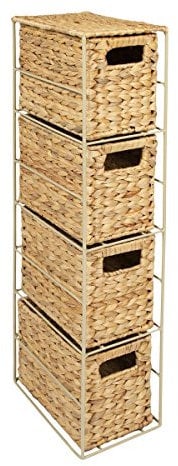 Woodluv Natural Hyacinth 4 Drawer Handwoven Tower Storage Unit Home Bathroom Office