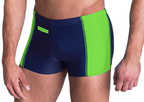 Aquarti Herren Badehose mit Reißverschlusstasche Badeshorts, Farbe: Dunkelblau/Grün, Größe: 8XL