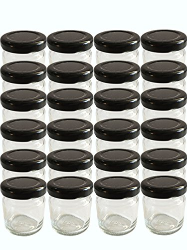 hocz 28er Set leere Rundgläser Mini Gläser 53 ml Deckelfarbe Schwarz To 43 Sturzgläser Honig Marmeladengläser Einweckgläser Einmachgläser, Probiergläser, Imker Honiggläser