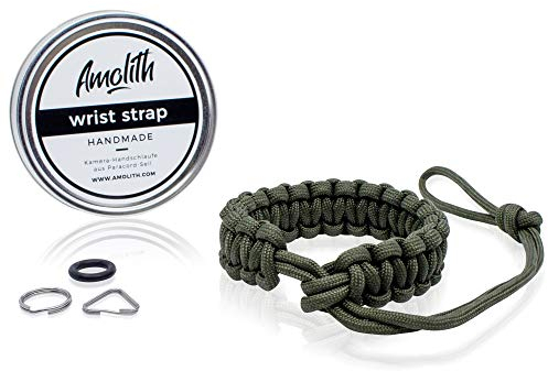 Amolith Kamera-Handschlaufe aus Paracord Farbe: Army Green | Flechtmuster: Cobra | Handgelenkschlaufe Kameraschlaufe Kameraband Trageschlaufe | AML-8315