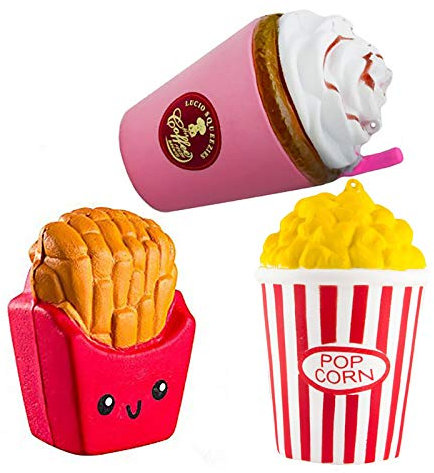 ZhengYue 3 Stück Kawaii Squishy Spielzeug - Popcorn Frappuccino Fries Squeeze Stress Squishies Langsam Dekompression Creme Duftenden Geschenk für Kinder Erwachsene Mädchen Jungen
