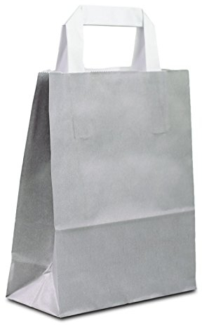 Papiertüten grau mit Flach-Henkel I 250 Stk. 18+08x22cm I Papiertragetasche für Einzelhandel, Weihnachten, Mitbringsel, TO-GO I Geschenktüten aus Kraftpapier I HUTNER
