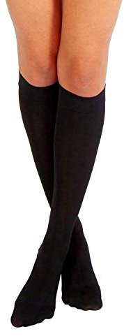 RIEMTEX Medizinisch abgestufte Kompressionsstrümpfe Klasse 2 CCL2 geschlossene Spitze Waden Strümpfe Thrombosestrümpfe Damen u Herren Schwarz o. Beige (Größe 6, Schwarz)