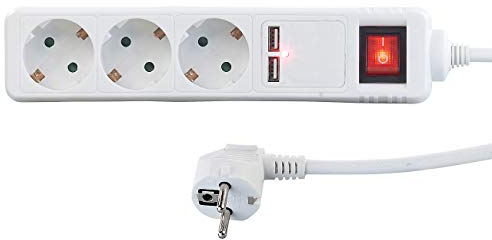 revolt 3-fach-Steckdosenleiste mit Netzschalter und 2 USB-Ports, 2,1 A