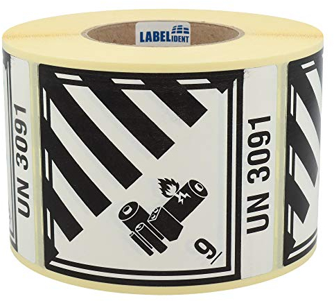Gefahrgutaufkleber 100 x 120 mm - Gefahrgutetiketten Klasse 9A - 1.000 Gefahrstoffetiketten auf 1 Rolle(n), Papier weiß-schwarz