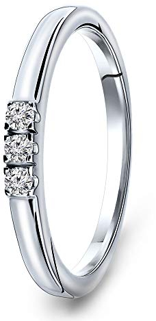 MIORE Ring Damen Diamant Trilogy Verlobungsring Weißgold 9 Karat / 375 Gold Diamanten Brillanten 0.09 Ct, Schmuck