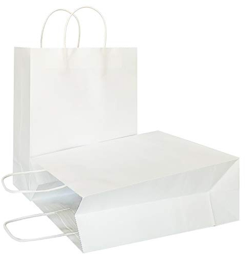 AZOWA White Gift Bags Large Kraft Paper Bags with Handles (26 x 12 x 33 CM, White, 25 Pcs)