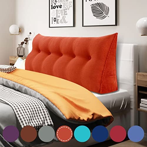 VERCART Rückenkissen Keilkissen Rückenlehne Kissen für Bett Sofa Kopfteil Gepolstert Bettkissen Wandkissen Sofakissen Groß Rueckenkissen Couchkissen Dekokissen KordsamtRostige Orange 160cm