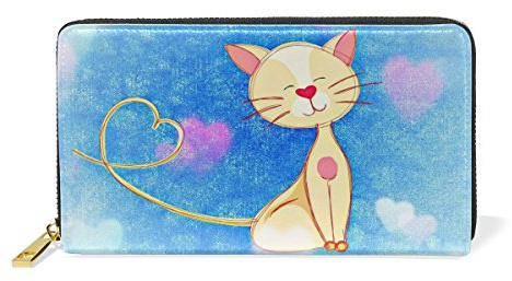 Blaue Saat Katze Leder Brieftasche Reißverschluss Geldbörse Telefon Kreditkartenetui Portemonnaie Wallet für Frauen Mädchen Männer
