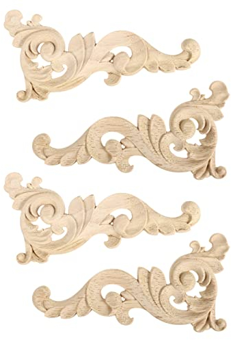Garneck 4 Pezzi Legno Intagliato Applique Onlay Non Verniciato Mobili Angolo Decalcomania Legno Artigianato Fai da Te Forniture per Armadio Porta di Casa Armadio (16X8 Cm Colori