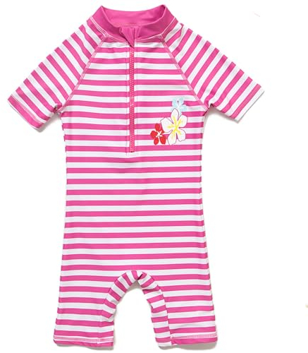 BONVERANO Kleiner Mädchen Badeanzug EIN Stück Mit Badekappe UV-Schutz 50+ (Rosa Schmetterling, 6-9Months, 6_Months)