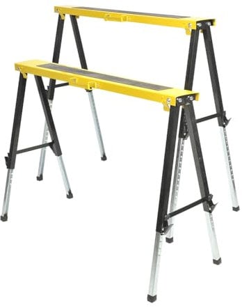 EURO VANADIUM - Lot de 2 Tréteaux Réglables Télescopiques en Métal - Hauteur Ajustable de 64 à 91 cm, Charge 150 kg - Tréteaux Pliables avec Surface Antidérapante - Travaux Escaliers, Bricolage