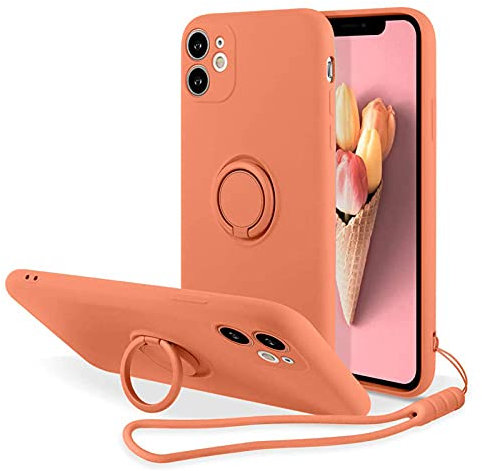 UnnFiko Kickstand Case Compatible with iPhone 7 Plus 8 Plus, Soft Silicone Protective Case Cover with 360°Rotatable Ring Holder (Orange, iPhone 7 Plus/ 8 Plus)