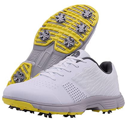 Waterproof Golf Shoes, Men's Four Seasons All Weather Spiked Golf Boots, Classic Non-Slip Lace-up Shoes, Professional Golf Sport Sneakers White, 11 UK